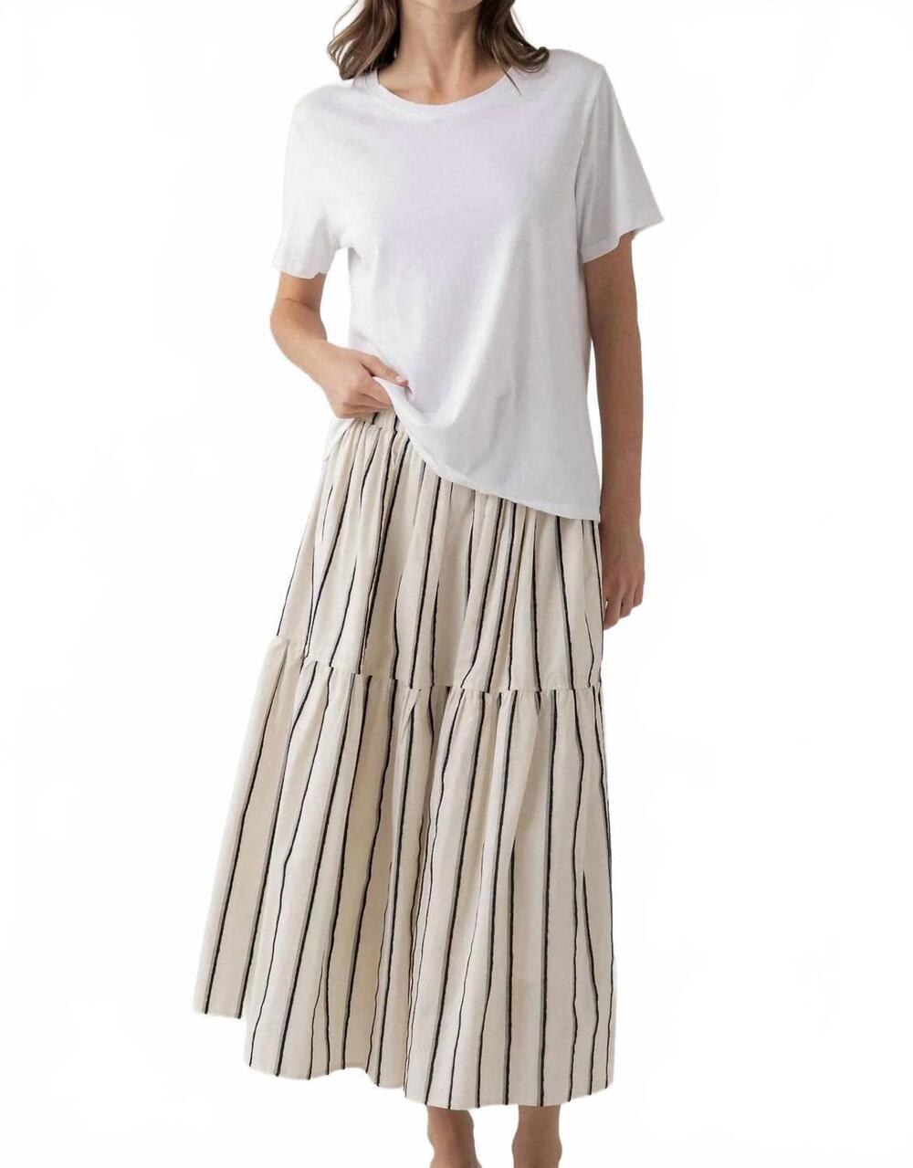 NEW ELLE GREY bella midi skirt in white/black stripe